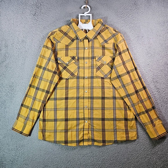 Wrangler Tops - Wrangler Western Cowgirl Shirt Women XL Snap Button Long Sleve Yellow Plaid